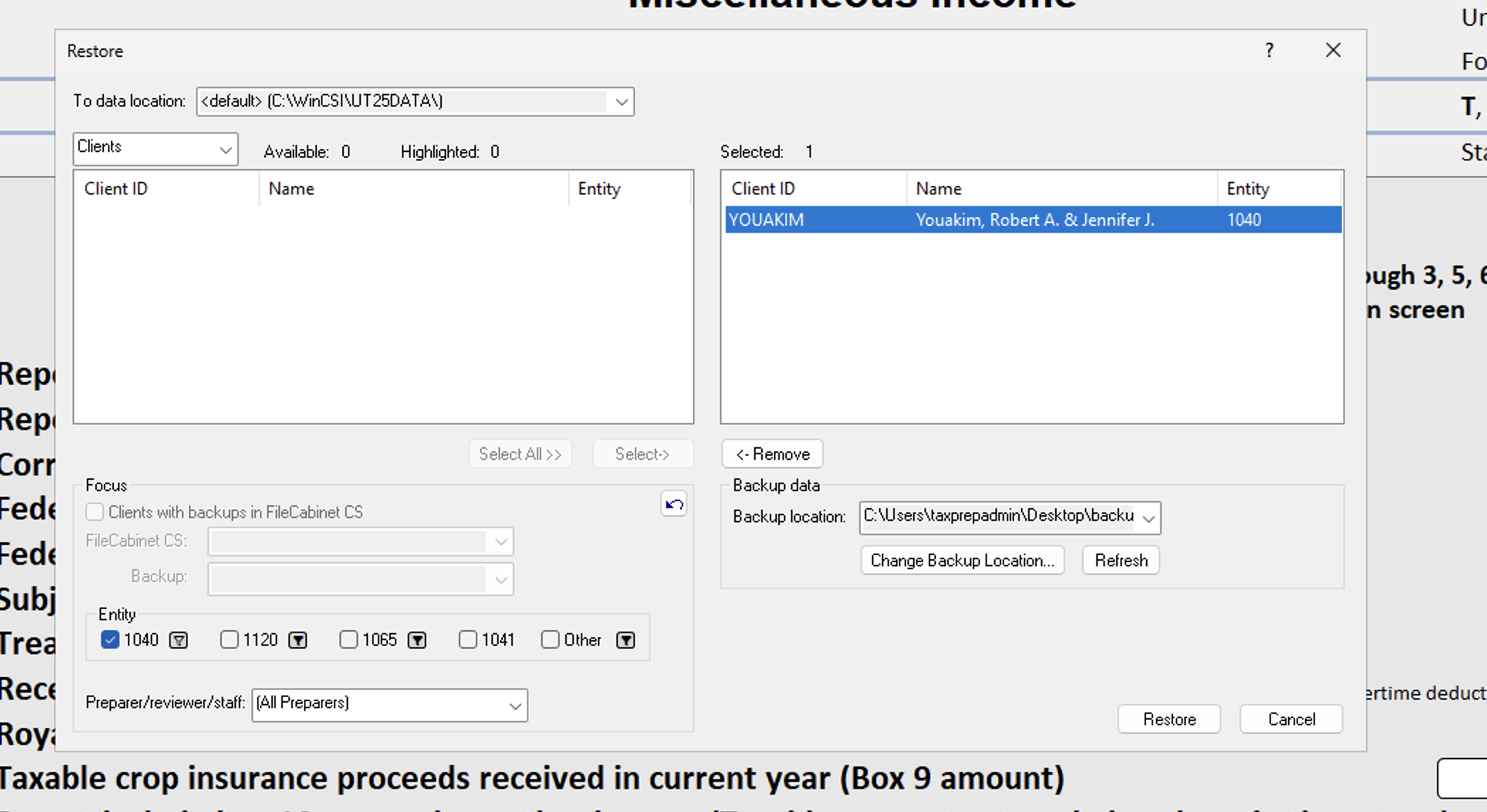 Client moved to Selected list