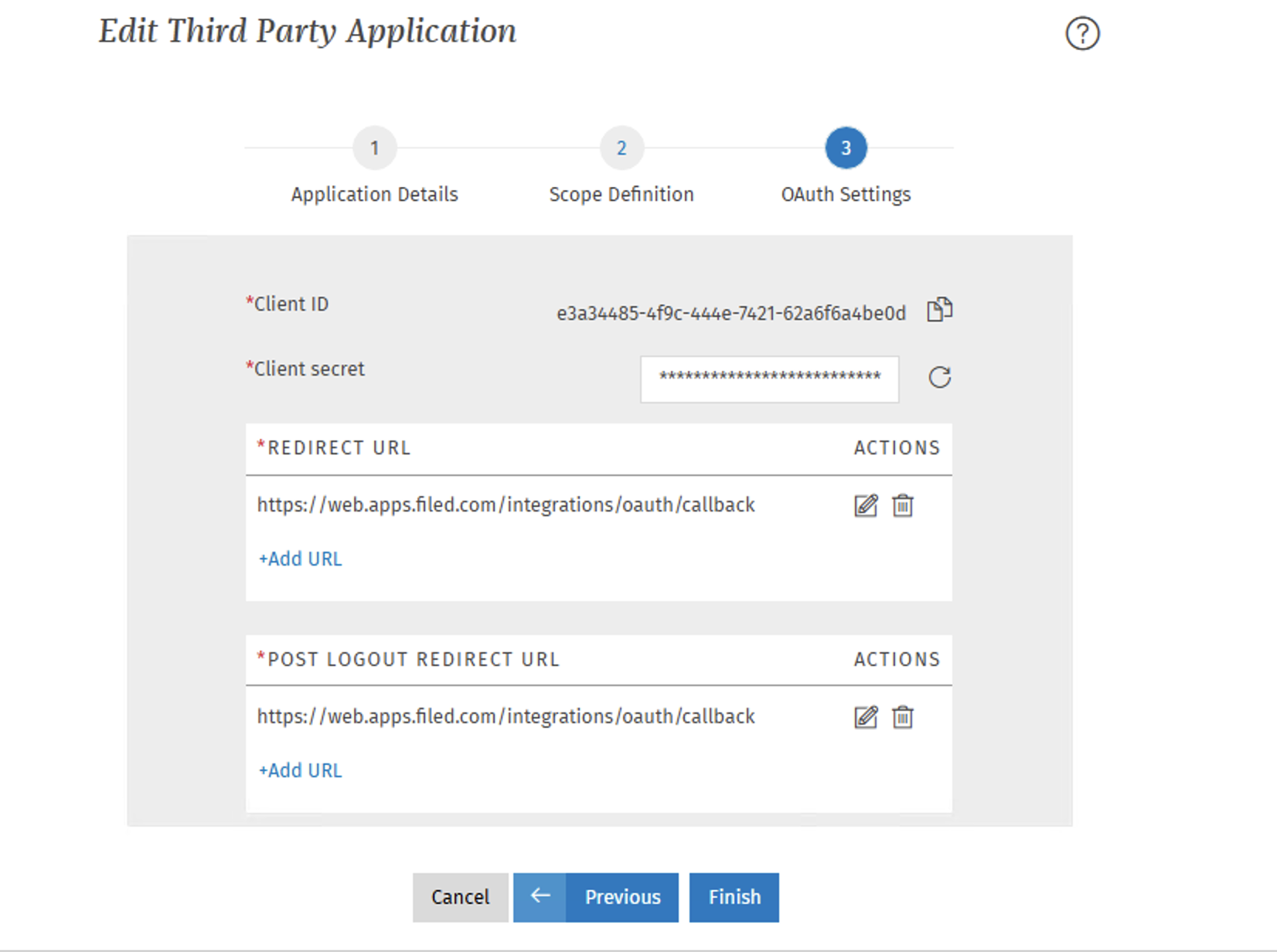 OAuth Settings with the Filed callback URL entered as both redirect URLs
